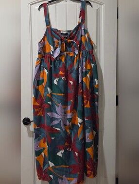 Eloquii Teal Multi Floral Tie-Front Maxi Dress